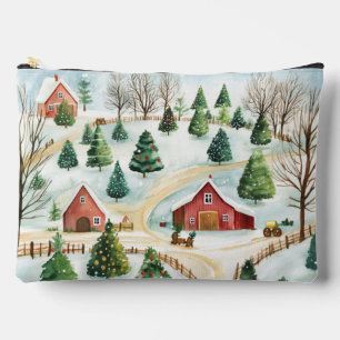 Watercolor Winter Rustic Landscape with Fir Trees Accessory Pouch