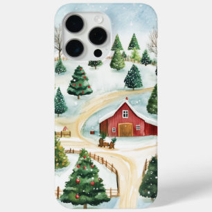 Watercolor Winter Rustic Landscape with Fir Trees iPhone 15 Pro Max Case