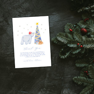 Watercolor Winter Santa Polar Bear Baby Shower Thank You Card