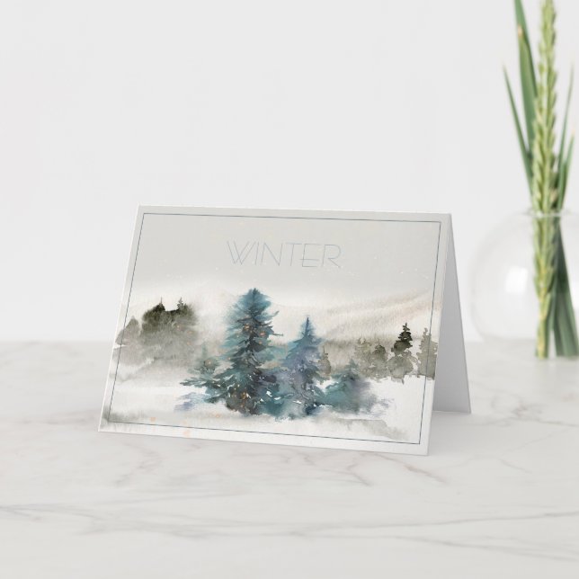 Watercolor Winter Scene Christmas Card (Front)