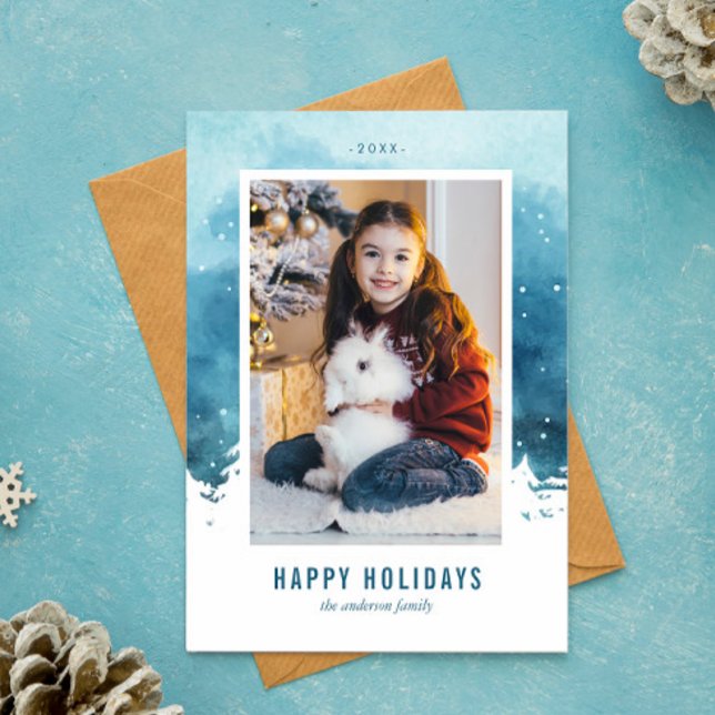 Watercolor Winter Scene Christmas Photo Holiday Card (Creator Uploaded)