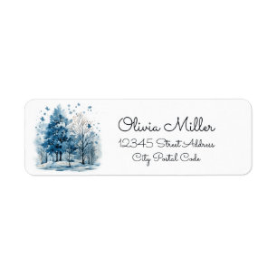 Watercolor winter scene in the forest return address label