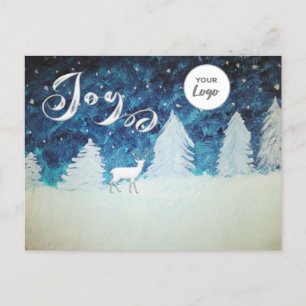 Watercolor Winter scene Joy corporate logo Holiday Postcard