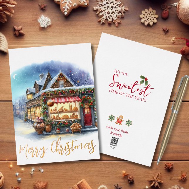 Watercolor Winter Scene Merry Christmas Gold Foil Holiday Card (Creator Uploaded)