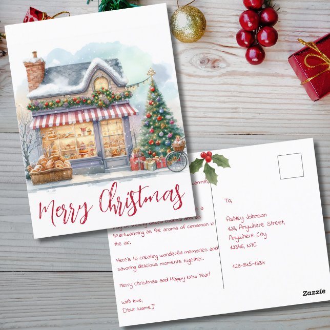 Watercolor Winter Scene Merry Christmas Typography Postcard (Creator Uploaded)