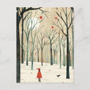 Watercolor Winter Scenery Minimalist New Year Postcard