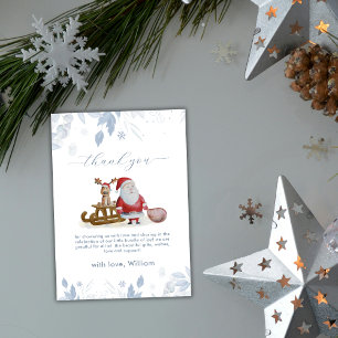 Watercolor Winter Sleigh Moose Santa Baby Shower  Thank You Card