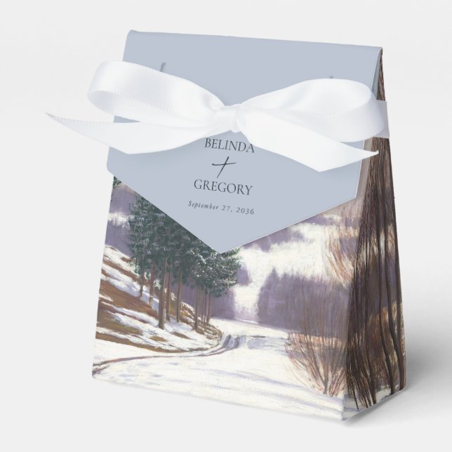 Watercolor Winter Snow Landscape Wedding Favour Box (Front Side)