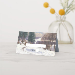 Watercolor Winter Snow Landscape Wedding Place Card