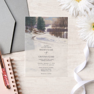 Watercolor Winter Snow Landscape Wedding Vellum Invitations