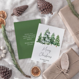 Watercolor Winter Snow Pine Trees Merry Christmas Holiday Card