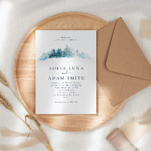 Watercolor WInter Snow Pine Wedding Invitation