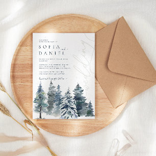 Watercolor Winter Snow Pine Wedding Party Invitation