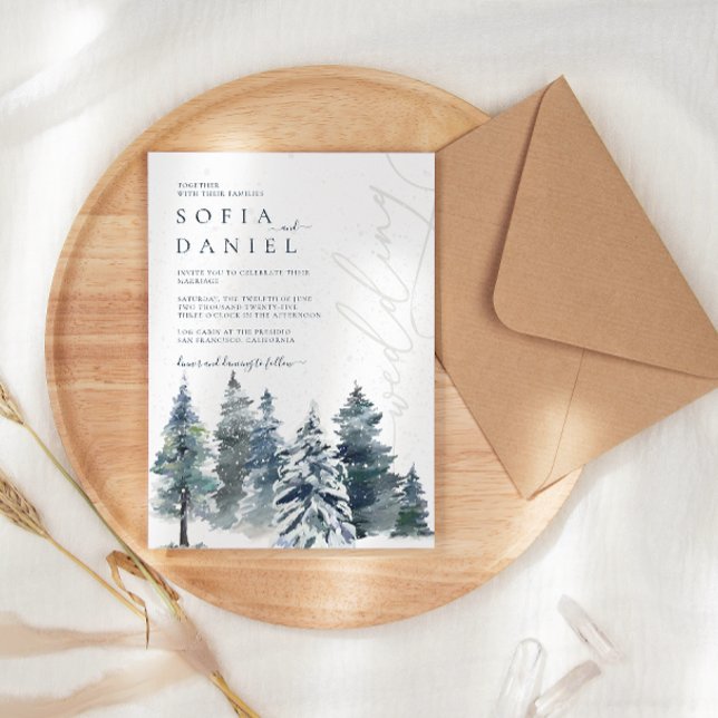 Watercolor Winter Snow Pine Wedding Party Invitation (Creator Uploaded)
