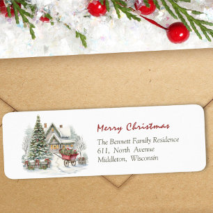 Watercolor Winter Snow Scene Christmas Return Address Label