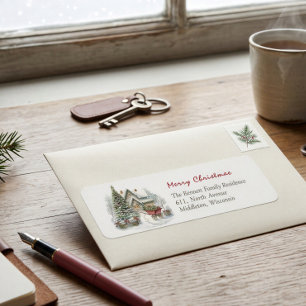 Watercolor Winter Snow Scene Christmas Return Address Label