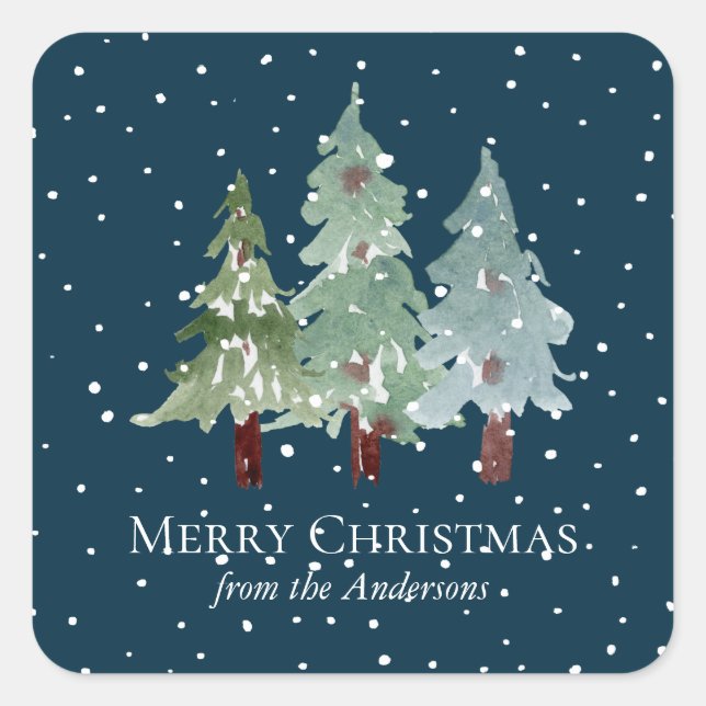 Watercolor Winter Snowy Pine Christmas    Square Sticker (Front)