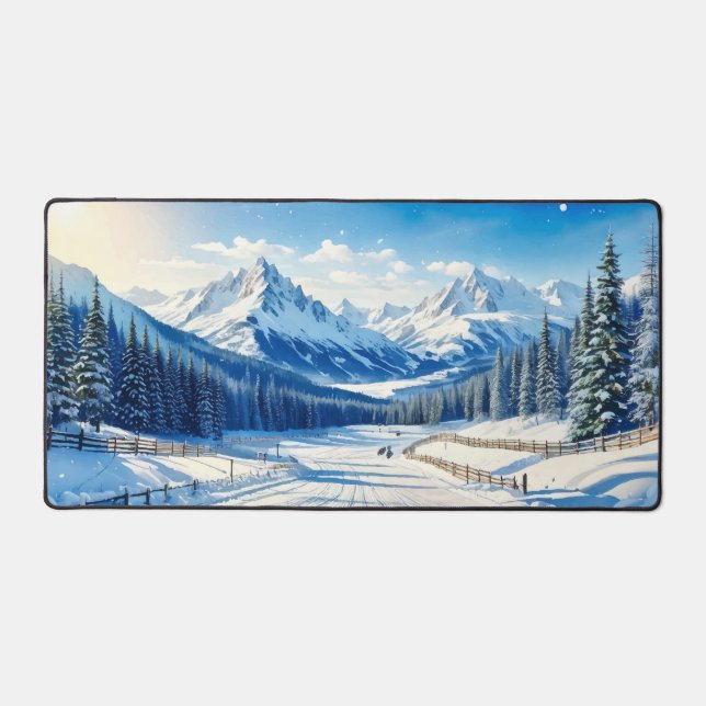 watercolor winter sports background desk mat (Front)