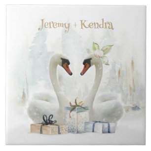 Watercolor Winter Swans Personalised Ceramic Tile