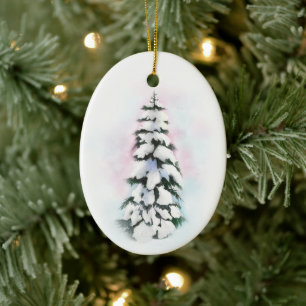 Watercolor Winter Tree Ceramic Ornament