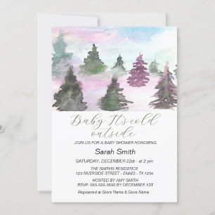 Watercolor Winter Tree Forest Baby Shower Holiday Card