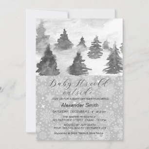 Watercolor Winter Tree Forest Boy Baby Shower Invitation