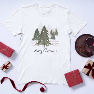 Watercolor Winter Tree Merry Christmas T-Shirt