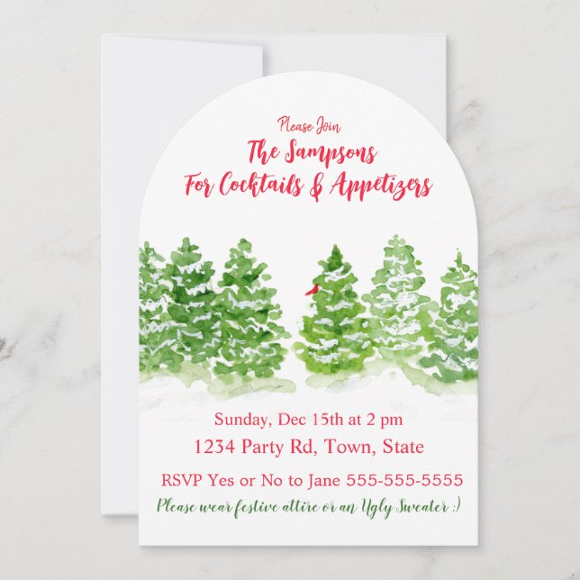 Watercolor Winter Trees PERSONALIZE Arch Invitation (Front)