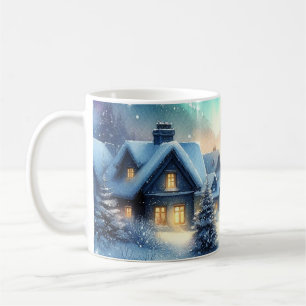 Watercolor Winter Village Snowy Christmas Coffee Mug