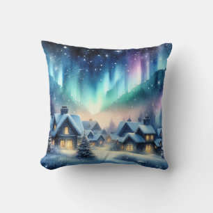 Watercolor Winter Village Snowy Christmas Cushion