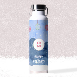 Watercolor Winter Wonderland Monogram Ornaments Water Bottle
