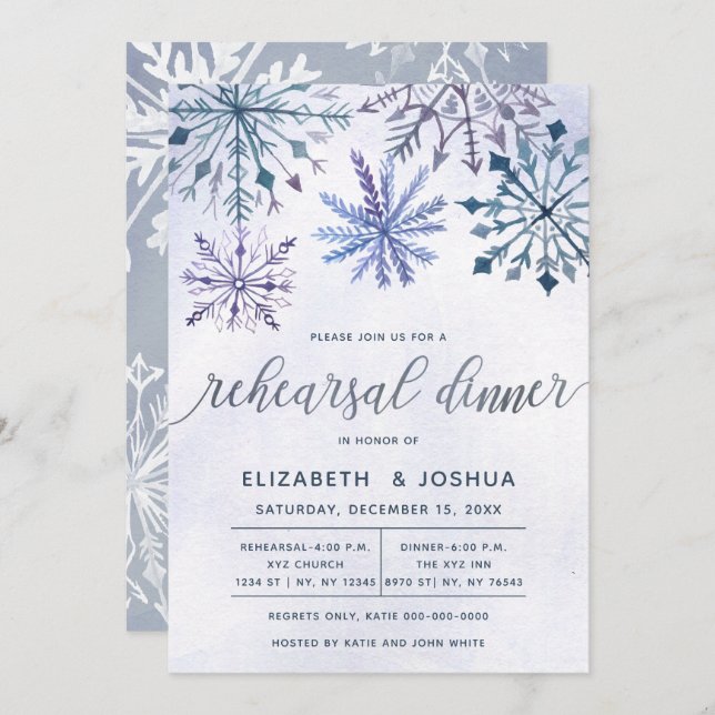 Watercolor Winter Wonderland rehearsal dinner Invitation (Front/Back)