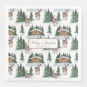 Watercolor Winter Wonderland Rustic Barn Christmas Napkin