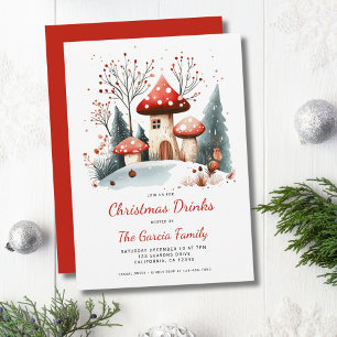 Watercolor Winter Woodland Christmas Drinks Invitation