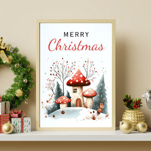 Watercolor Winter Woodland Merry Christmas Poster