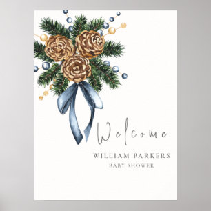 Watercolor Winter Wreath Baby Shower Welcome Poster