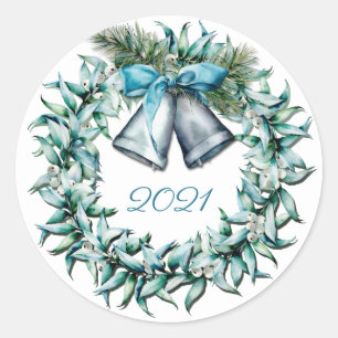 Watercolor Winter Wreath Classic Round Sticker