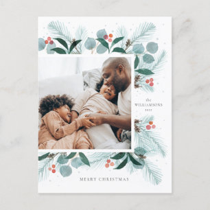 Watercolor Winter Wreath Flat Holiday Postcard