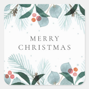Watercolor Winter Wreath Square Sticker
