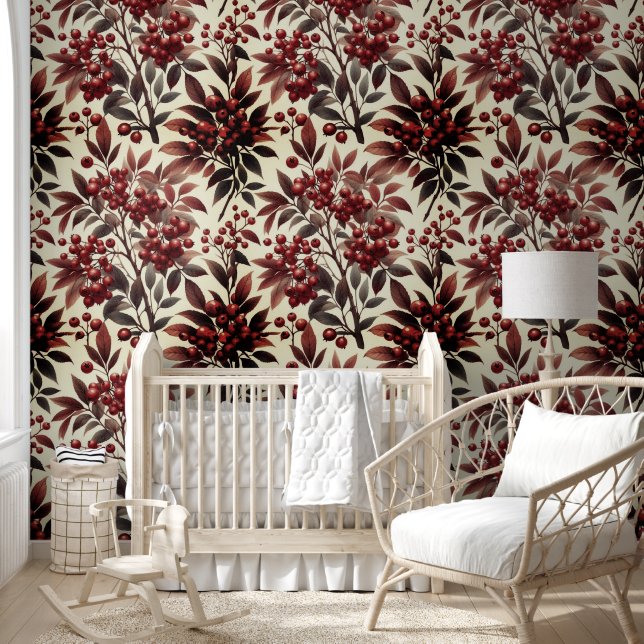 Watercolor Winterberry Geometric  Wallpaper (Kids)