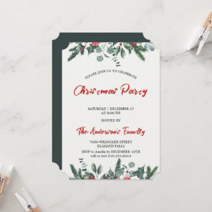 Watercolor Wintery Floral Christmas Party Invitation