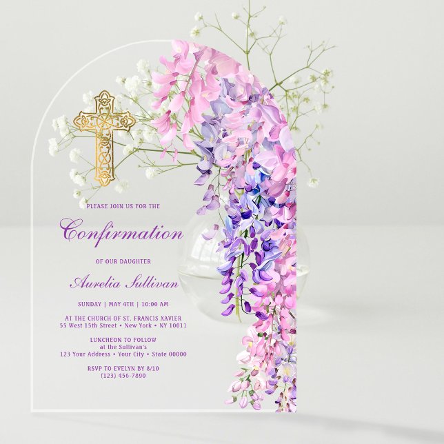 Watercolor Wisteria Arch Confirmation Acrylic Invitations (Creator Uploaded)