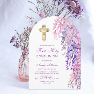 Watercolor Wisteria Arch First Communion Invitation