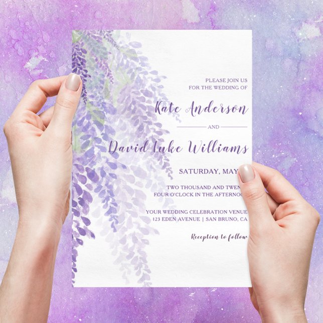 Watercolor Wisteria Blooms Romantic Wedding Invitation (Creator Uploaded)