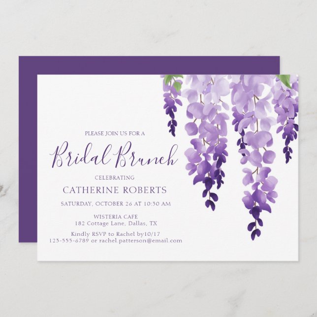 Watercolor Wisteria | Bridal Brunch Invitation (Front/Back)