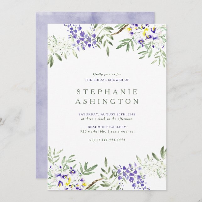 Watercolor Wisteria Bridal Shower Invitation (Front/Back)