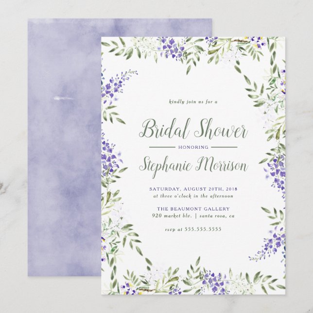 Watercolor Wisteria Bridal Shower Invitation (Front/Back)