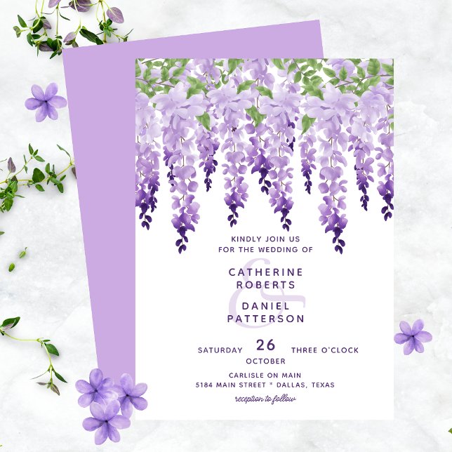 Watercolor Wisteria Floral Elegant Modern Wedding Invitation (Creator Uploaded)
