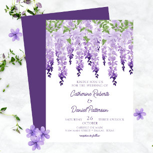Watercolor Wisteria Lilac Modern Script Wedding Invitation