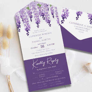 Watercolor Wisteria Lilac Purple Floral Wedding All In One Invitation